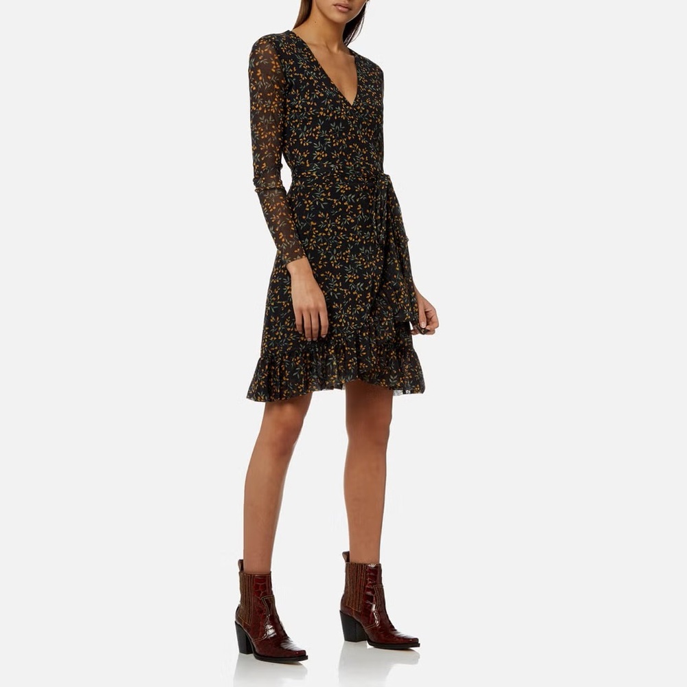 Ganni Tilden wrap long sleeve mesh mini dress